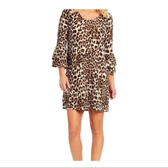 Evereve Allison Joy Leopard Print 3/4 Flutter Sleeve Dress S - Picture 1 of 6